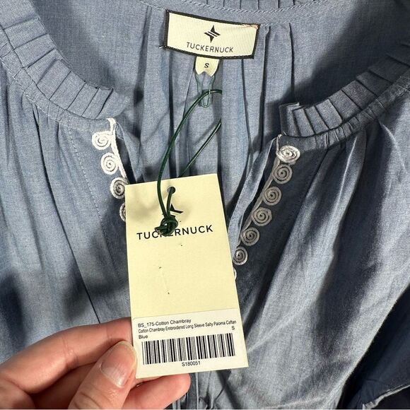 Tuckernuck Cotton Chambray Embroidered Salty Paloma Caftan Dress NWT Size Small - Picture 8 of 16